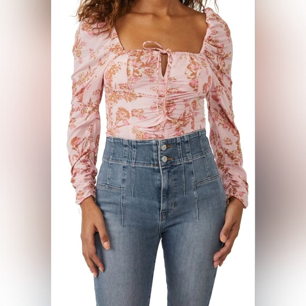 Free People Hilary pink printed top size XL